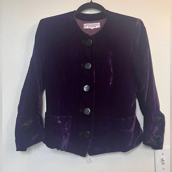 Yves Saint Laurent Rich Purple Velvet Blazer with Black Buttons - Picture 1 of 14